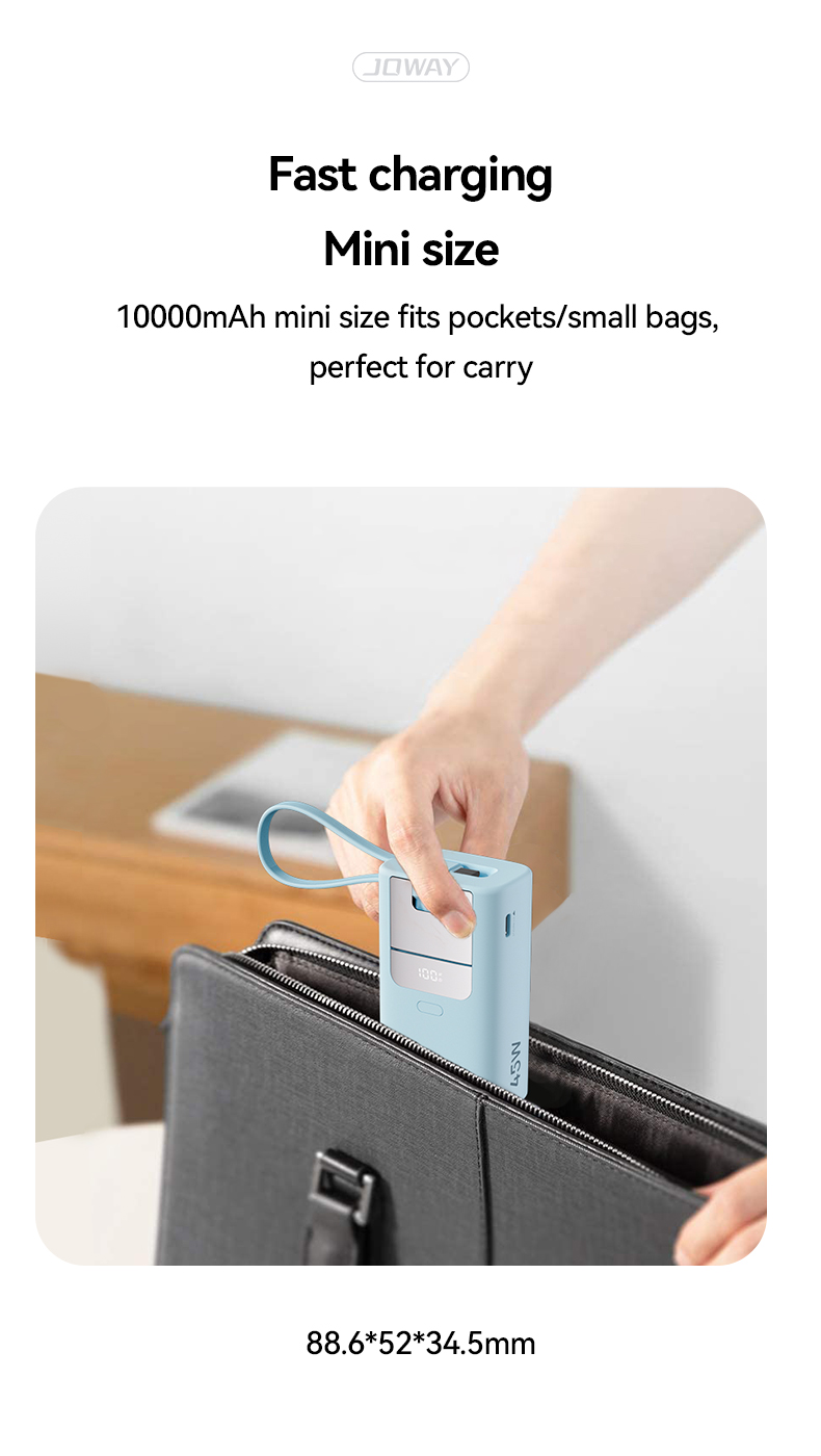 10000mAh mini size fits pockets/small bags, perfect for carry