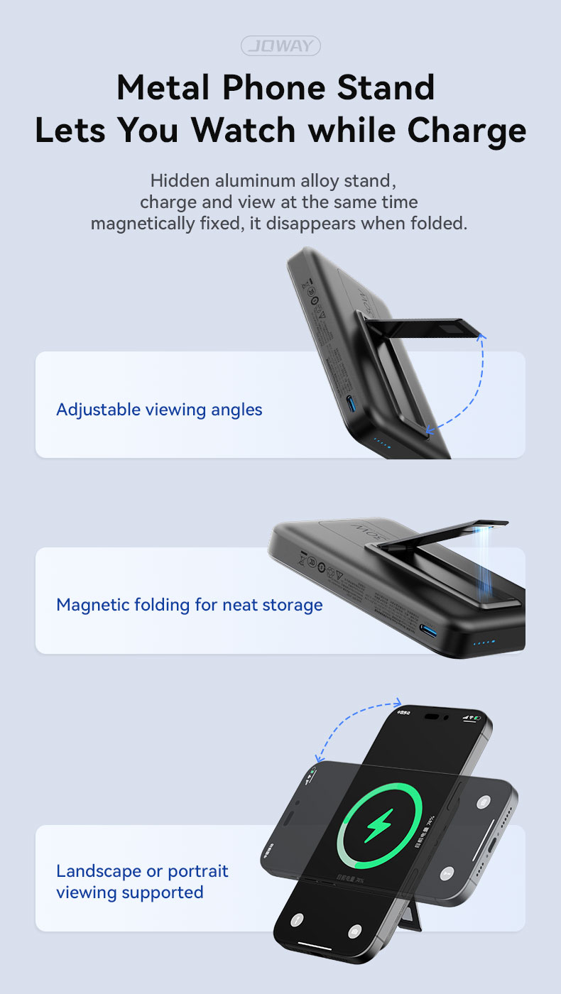 Metal phone stand 
lets you watch while charge.