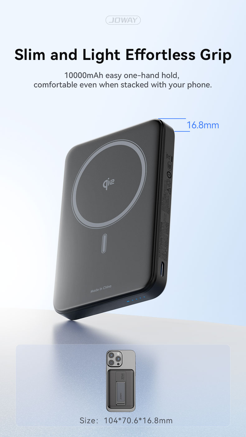 10000mAh easy one-hand hold, comfortable even when stacked with your phone.