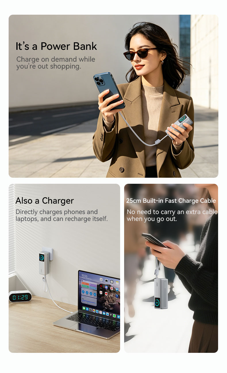 it‘s a power bank,Also a Charger,25cm Built-in fast charge cable.