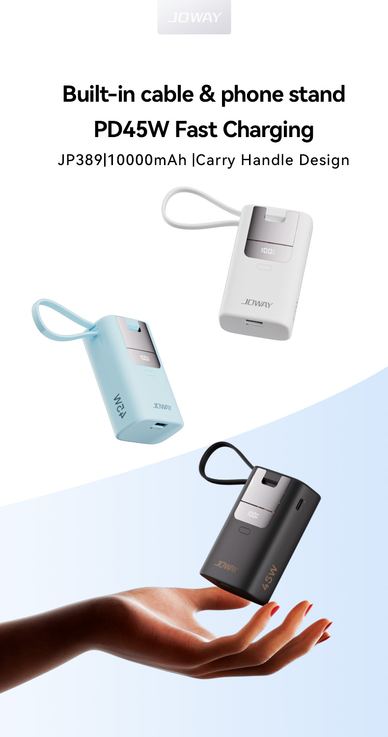 10000mAh power bank built-in cable &phone stand,PD45W fast Charging, Carry handle design
