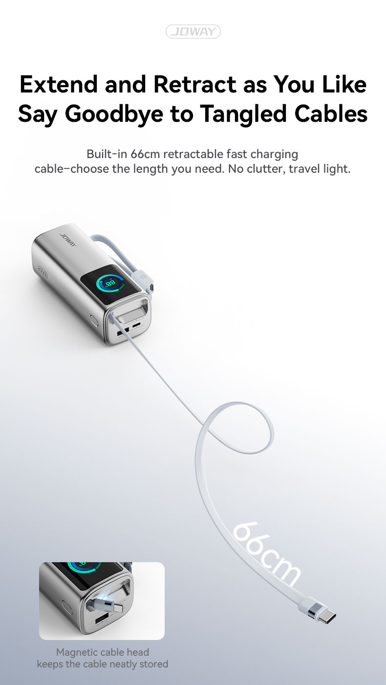 power bank Built-in 66cm retractable fast charging cable,choose the length you need.